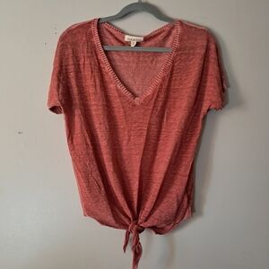 Cloth & Stone Rust Orange Tie Front Linen T-shirt